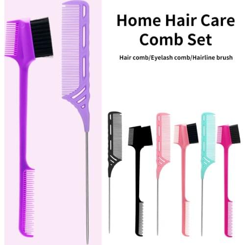 Hot Sales 2Pcs Home Hair Care Comb Set Double-Sided Edge Control Brush Hair Styling Highlighting Rat Tail Comb