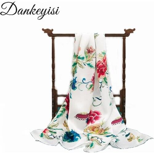 DANKEYISI Luxury Women Pure Silk Scarf Shawl Women Long Silk Scarf Female Print Ladies Silk Neck Scarf Foulard Hand Rolled Edge