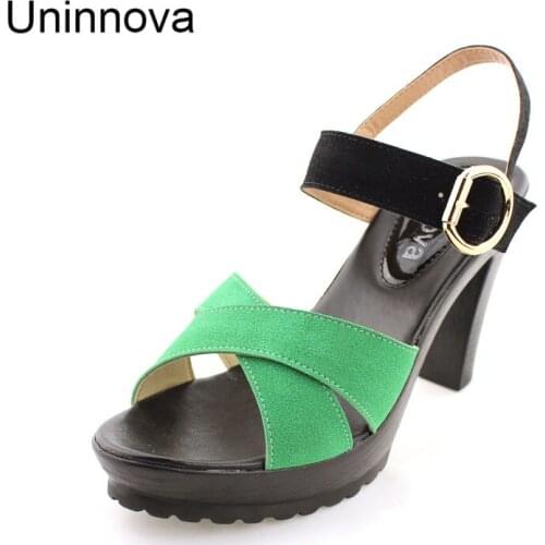 Uninnova Womens High Heel Simple Platform Sandals Suede Leather Shoes Ankle Shoes Extra Large Size 33-43 WSA002