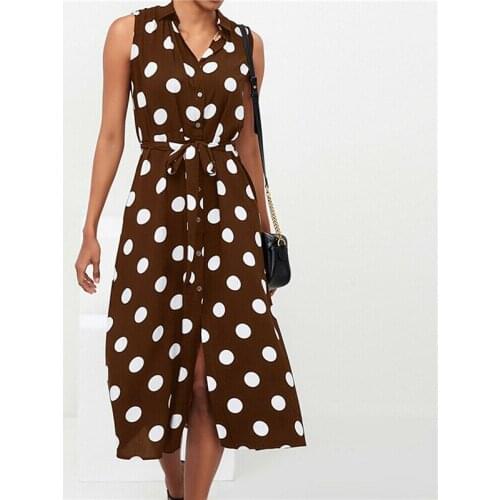 Sexy Split Polka Dot Dress Woman A-Line Dresses Fashion Vestidos Office Ladies Elegant Polka Dot Long Dress Button Beach Dresses