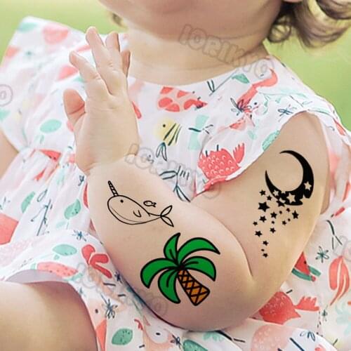 Funny Whale Tree Temporary Tattoo For Child Boy Face Neck Girls Son Daughter Fake Moon Tattoos Sticker Cartoon Transfer Tatoos