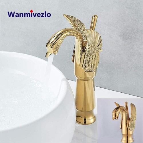 Golden Swan Basin Sink Faucet Single Handle Countertop Bathroom Mixer Tap Deck Mounted Brass Hot Cold Water Tap Chrome Mixer Tap