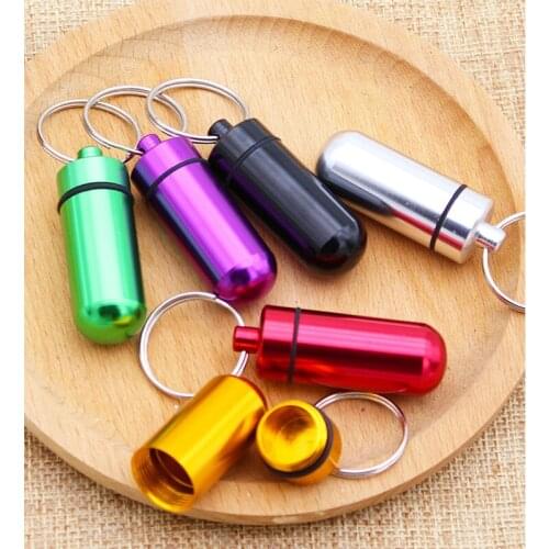 Free Shipping Pill Box Mix Colors Pill Container Aluminum Allioy Case Box Waterproof Medicine Holder Container Keychain