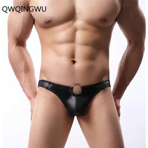 Sexy Underwear Men Briefs Shorts Patent Leather Hollow Out Underpants Male U Convex Pouch Low Waist Panties Cueca Briefs