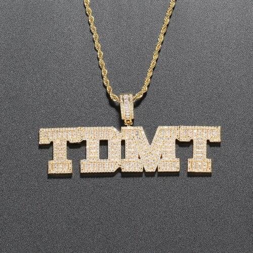 TUNKALL Hot Custom Bling Bling Mens Pendants Letter Mirco Pave Prong Setting Zircon Hip Hop Necklace Jewelry CP20