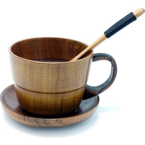 Japanese wooden coffee saucer cup spoon set natural sour jujube wood solid wood milk cup water tea teacup