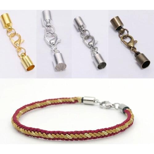 10pcs/Lot Leather Cord Bracelet Lobster Clasps Hooks 3/4/5/6/8/9 /10mm Crimp End Tip Caps Connectors For Jewelry Making Findings
