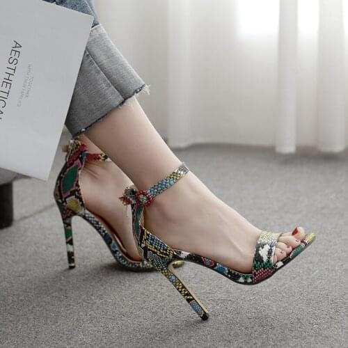 2021 New Multicolor serpentine sandals women sexy high heels women buckle strap pumps thin heel nightclub party shoes zipper
