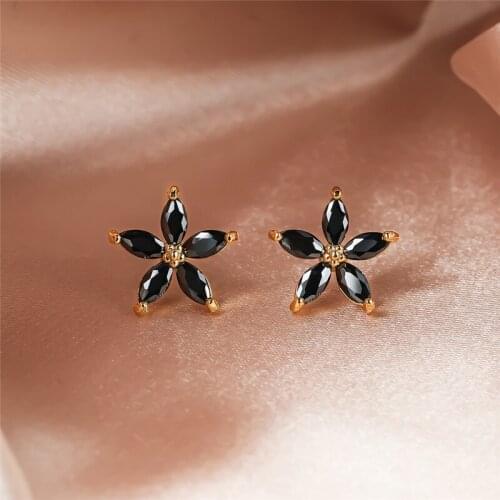 Vintage Black Stone Cute Star Stud Earrings For Women Wedding Jewelry Retro Gold/Black/Rose Gold/Silver Color Pentagram Earrings