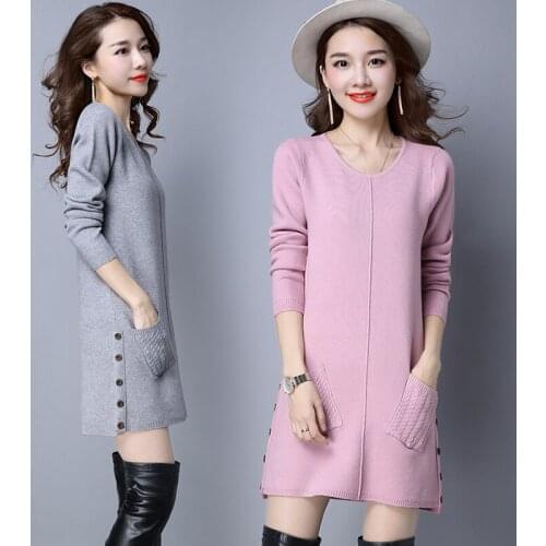 Women O-Neck Knitted Sweaters 2021 New Spring Autumn Long Sleeve Loose Elastic Female Pullover Solid Dress Plus Size Clothing