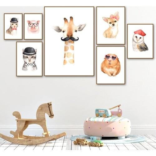 Giraffe Cat Pig Owl Dog Groundhog Nursery Wall Art Canvas Painting Nordic Posters And Prints Wall Pictures Baby Kids Room Decor
