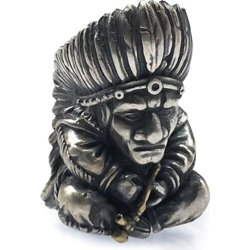 1PC Indian Chief Copper Brass Knife Beads Lanyard Pendant EDC Tool Paracord Umbrella Rope DIY Decorative Accessories Pendant