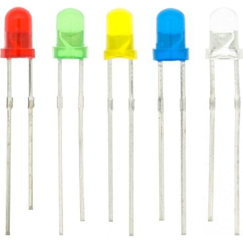 100pcs F3 Ultra Bright 3MM Round Diffused Green/Yellow/Blue/White/Red LED Light Lamp Emitting Diode Dides Kit