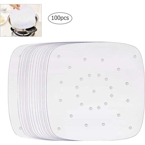 100pcs Square Air Fryer Paper Non-Stick Steamer Pad Steamed Dumplings Bread Roasted Turkey Pad Paper Kitchen Baking Accessories
