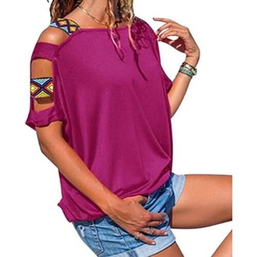 2021 Sexy Womens Solid Color Hollow Short Sleeve Strapless T-Shirt Casual Loose Clothing Pullover Off-The-Shoulder Top