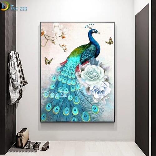 Diy Diamond Painting Animal Cross Stitch Full Round 5D Diamond Embroidery Peacock Peony Flowers Rhinestone Mosaic Decor Gift