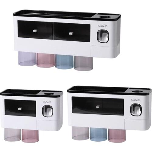 Automatic Toothbrush Holder with Toothbrush Dispenser-Multifunctional Wall Mounted Toothpaste Squeezer Kit Cosmetic Organizer