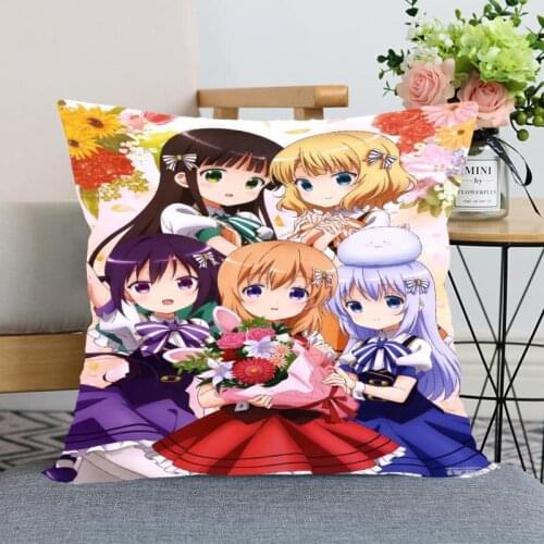 Gochuumon Wa Usagi Desu Ka Pillowcase Wedding Decorative Pillow Cover Custom Printed Soft Satin Fabric Pillow Cases Not Fade