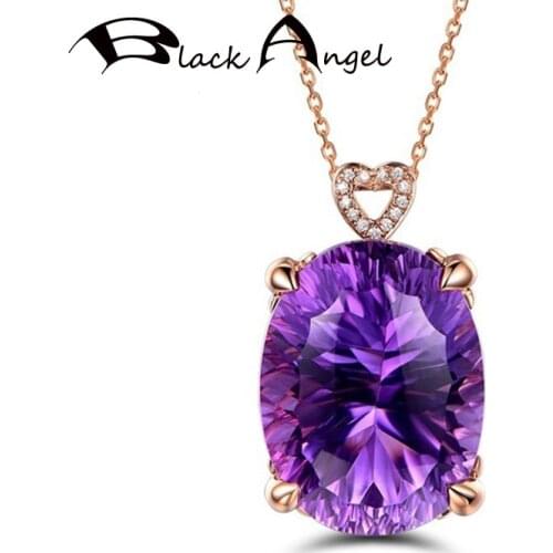 BLACK ANGEL 18K Gold High Quality Luxury Elegant Amethyst Gemstone Shiny CZ Heart Pendant Necklace for Women Jewelry Choker