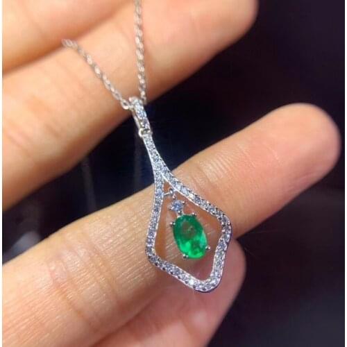 CoLife Jewelry Emerald Pendant for Party 0.4ct Natural Emerald Necklace Pendant 925 Silver Emerald Jewelry Gift for Woman