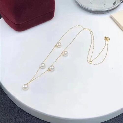 D419 Pearl Necklace Fine Jewelry Solid 18K Gold Round 8mm Fresh Water White Pearls Necklaces for Women