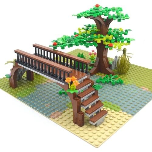City MOC Creative Accessories Crossing River Bridge Footbridge Flower kids child Toy Educational City Compatible Building Block