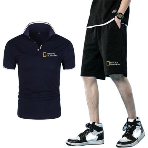 National Geographic magazine summer new two-piece mens short-sleeved T-shirt top shorts sportswear fashion polo T-shirt set