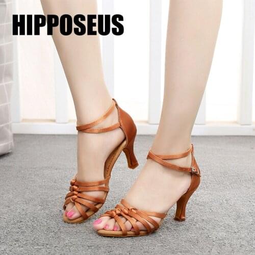 Hipposeus Girls Latin Dance Shoes for Woman Ladies Ballroom Jazz Modern Tango Dancing Shoes Black/Brown Salsa Sandral 5/7CM Heel