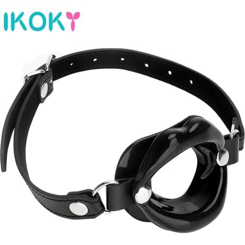 IKOKY Sex Toys for Couples SM Bondage Open Mouth Gag O Ring Oral Fixation Rubber Lips Adult Product Fetish Restraints Leather