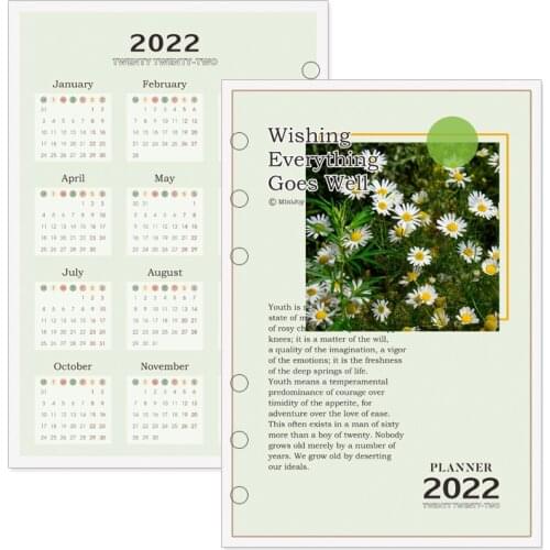 1Pc 2022 Year Calendar Divider Cute Daisy A5/A6/A7 Planner Loose Leaf Notebook Planner Index Paper Sheet Binder