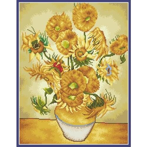 Van Goghs Sunflower Cross Stitch Pattern Kits Printed Embroidery Paintings 11CT 14CT Canvas For Needlework Diy Craft Home Decor