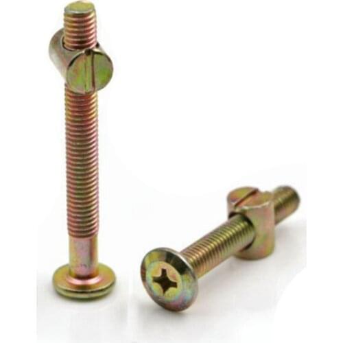 2sets M6 phillips flat head combination screws furniture horizontal hole nut connector screw color zinc bolt 10mm-60mm long