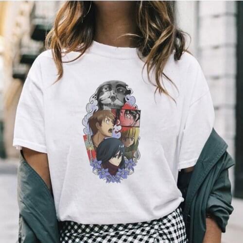 2021 Hot Japanese Anime Attack on Titan TShirt Women Cute Graphic Tops Summer Fashion Hipster Black White Female Anime Shirt Tee