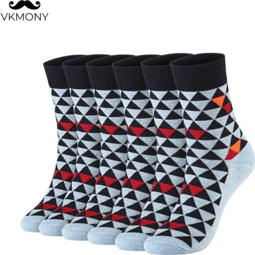Cotton man socks 2020 spring summer men thin Triangle pattern socks 6pairs/lot UK SIZE 7-11 EUR SIZE 40-46 1007 VKMONY