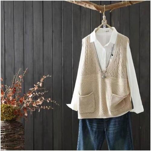 Spring/Autumn Fashion Vest Coat For Women Trend Knitwear 3D Print With Pockets Design Female V-Neck Pullover Oversize Waistcoat