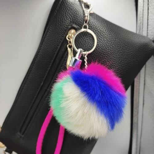 Long Leather Pompon Key Chain Fluffy Fake Fur Ball Key Ring Lobster Clasp Pendant Bag Charming Car Key Holder Personality Gifts