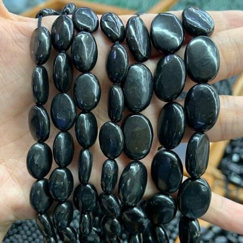 Natural Black Shungite Stone Beads 15'' Oval Spacer DIY Loose Beads For Jewelry Making Beads Bracelet Necklace For Women Gift