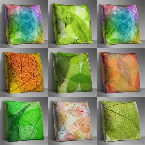 Red Leaves Pillowcase Cushion Cover Home Decor Green Leaves Plants Throw Sofa Car Cushion Covers