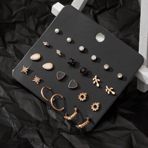 New Fashion Korean Cubic Zirconia Imitation Pearl Stud Earrings For Women Statement Golden Round Stud Earrings Jewelry Gift Set