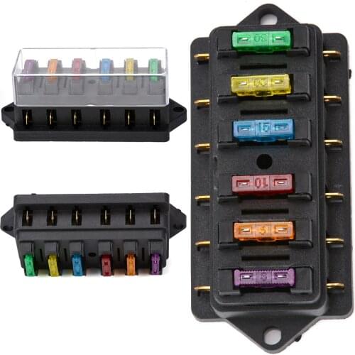 New 6 Way Circuit Standard ATO Blade Fuse Box Block Holder DC 12V/24V with 6 Fuses For Auto Car Accessories