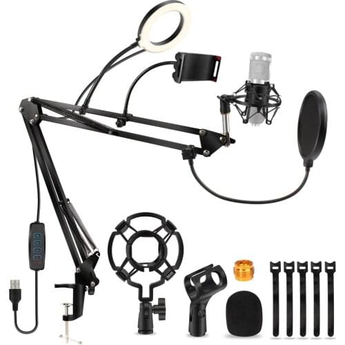 Microphone Stand Adjustable Suspension Boom Scissor Arm for Blue Yeti Snowball &Other Mics with Light for Professional Streaming