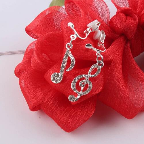 Hot Full Rhinestone Music symbol shape Clip on Earrings No Pierced Earrings For Women Wedding Jewelry No Hole Earrings
