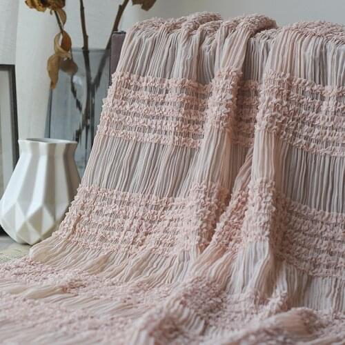 New chiffon hook embroidered striped wrinkled fabric fairy style wedding dress stretch tulle fabric