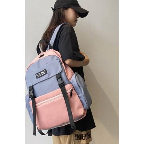 Girls School Bags for Teenagers Student Backpack Women Nylon Soft Patchwork Bookbag Teen Panelled Flowers Casual Schoolbag Black