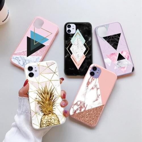 Marble Geometric Rhombus Pineapple Cover For iPhone SE 2020 12 Mini 11 Pro Max XR XS Max X 10 6 6S 8 7 Plus Silicone Matte Case