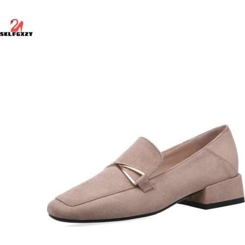 SKLFGXZY Ms. Dress Shoes Fashion British Style Leisure Shoes Suede Square Head Wedding Party Shoes Pumps Shoes