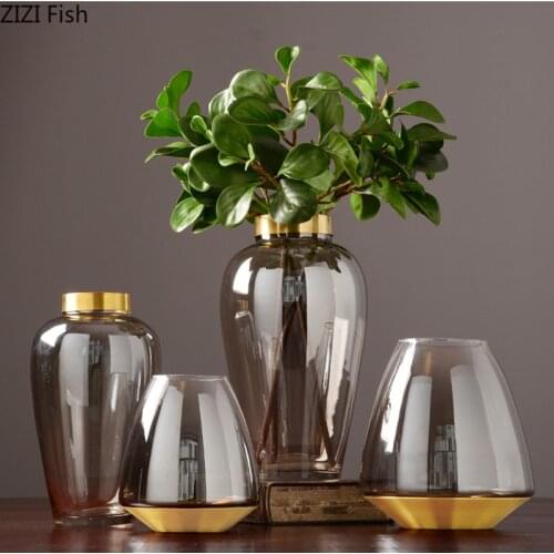 Modern Brown Glass Vase Flower Arrangement Transparent Hydroponic Vase Crafts Living Room Ornaments Home Decoration Accessories