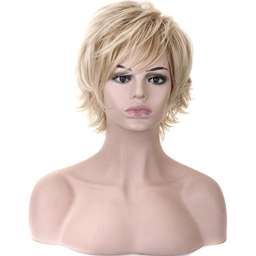Gres Blonde Straight Women Wigs Short High Temperature Fiber Lady Synthetic Hair Highlight Femme Hair Pieces