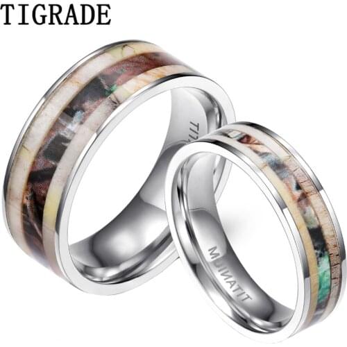 Tigrade 6/8mm Mens Titanium Ring Deer Antlers Camouflage Inlay Granite Design Wedding Band Engagement Rings For Women Jewelry