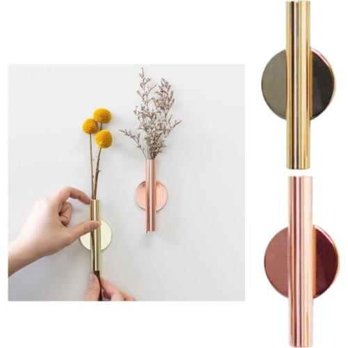 Vintage Metal Hanging Wall Vases Wall Mounted Flower Tube f/ Flower Display Vase Decoration Holder for Home Office Shop Cafe